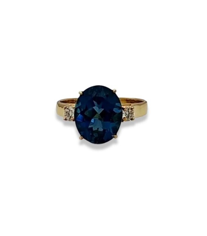 Blue Topaz set with Diamonds in 9K Y-Gold Women's Ring (11x9mm) (1106) (Video)