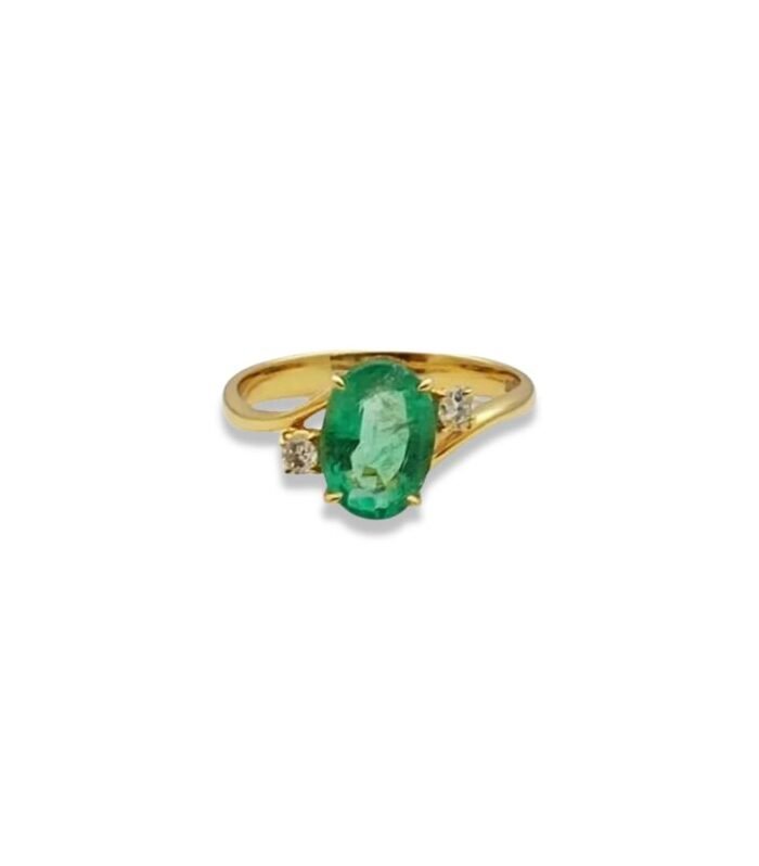 Emerald set with Diamonds in 9K Y-Gold Women’s Ring (9x9mm) (1108) (Video)