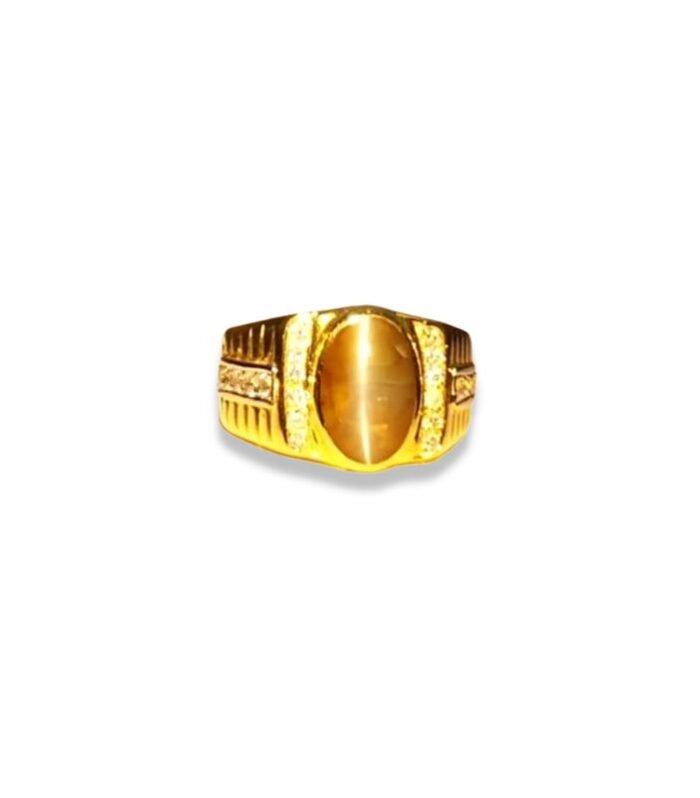 Chrysoberyl Catseye set with Diamond 0.46cts in 18K Y-Gold Men's Ring (14x14mm) (1111)