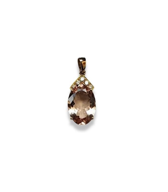 Morganite set with Diamond 0.08cts in 18K Y-Gold Pendant (1113)