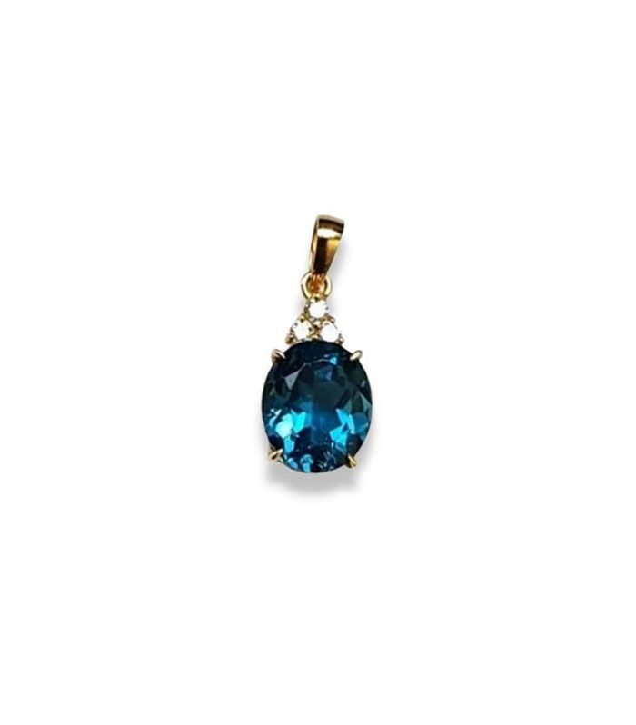 London Blue Topaz set with Diamond in 9K Y-Gold Pendant (1114)