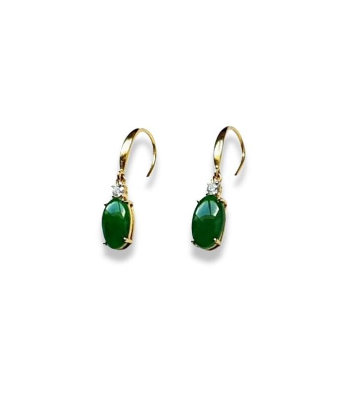 Jade Type-A set with Diamond in Yellow Gold Earrings (1118)