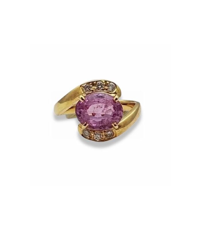 Pink Sapphire set with 6pcs 0.14cts Diamonds in Gold Women's Ring (13x12mm) (1119)