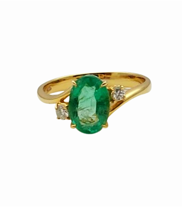 EMERALD set with Diamond 0.10 cts in 9K Y-Gold Women’s Ring (GJ-1-1108) (Video)