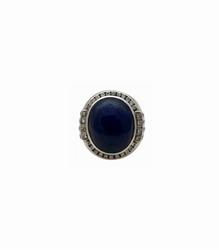 BLUE SAPPHIRE set with Cubic Zirconia in Silver Men's Ring (SJ1059) (Video)