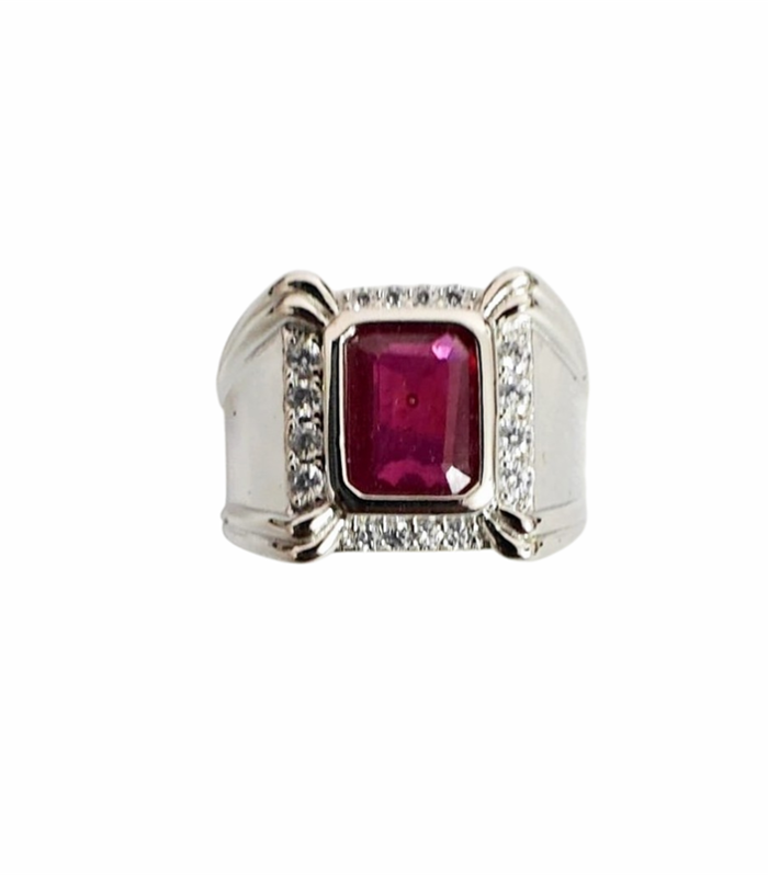 RUBY Natural with Zirconia in Rhodium Plated 925 Sterling Silver Ring (SJ1010)