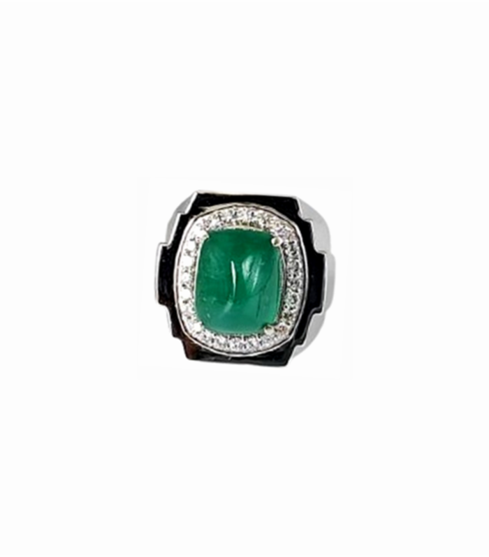 EMERALD 8.41cts set with CVD Diamonds in 925 Silver Men's Ring (SJ1046)(Video)