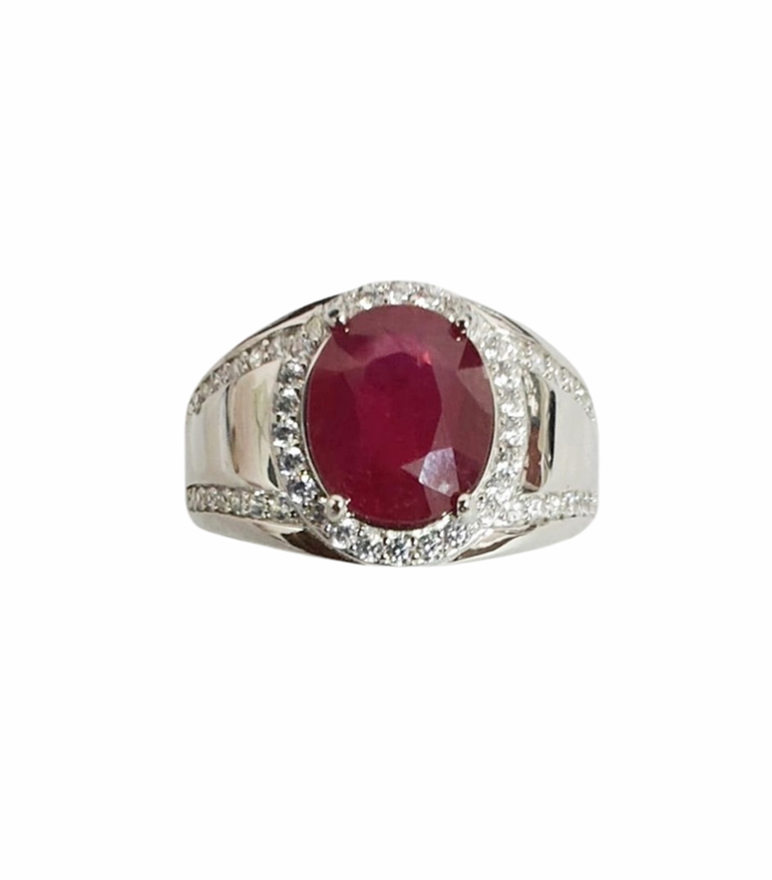 RUBY Natural with Zirconia in Rhodium Plated 925 Sterling Silver Ring (SJ1012)