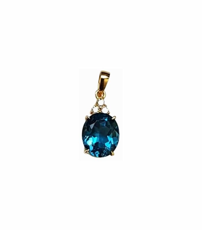 LONDON BLUE TOPAZ set with Diamond 0.13cts in 9K Y-Gold Pendant (GJ-1-1114)