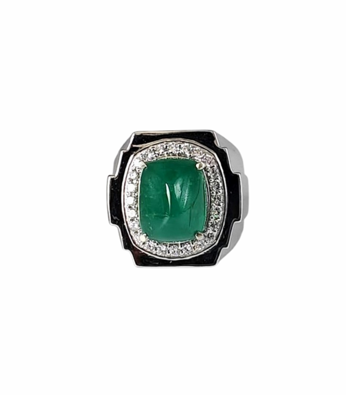 EMERALD 8.41cts with Lab Grown Diamonds in 925 Silver Ring (SJ1046)(Video)