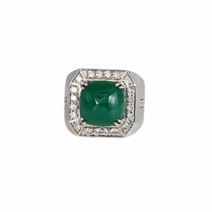EMERALD 7.30cts with Lab Grown Diamonds in 925 Silver Ring (SJ1045)(Video)