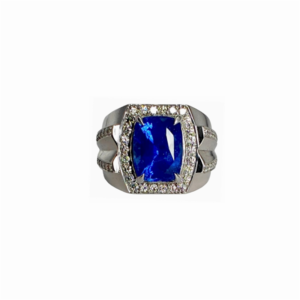 BLUE SAPPHIRE 8.23ct with 0.91ct Diamonds in 9K W-Gold Ring (GJ1120) (Video)