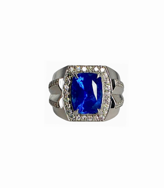 BLUE SAPPHIRE 8.23ct with 0.91ct Diamonds in 9K W-Gold Ring (GJ1120) (Video)