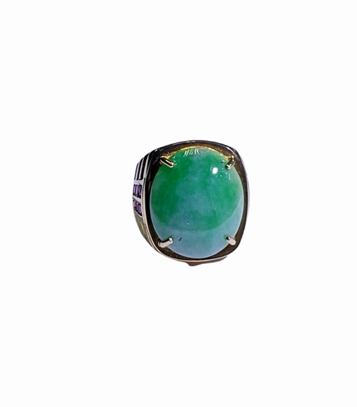 JADE set with Ruby Round in Silver Yellow Gold Plated Ring (SJ-1-1064)