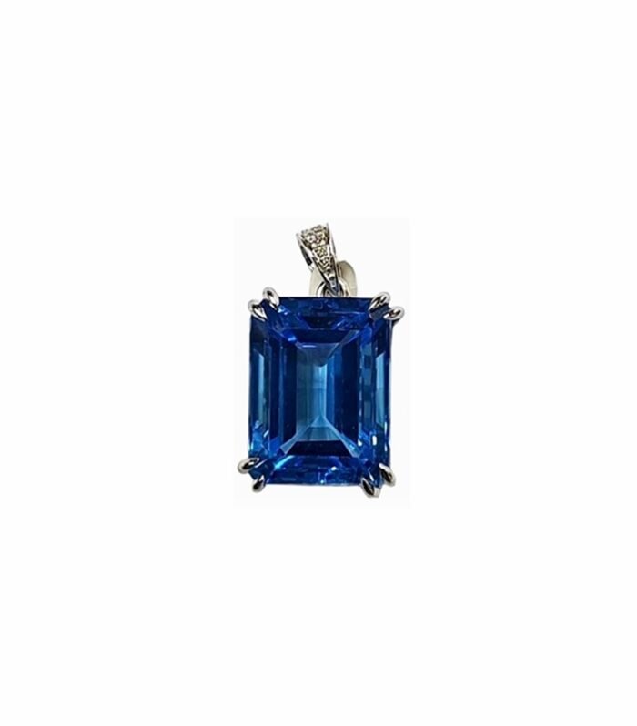 SWISS BLUE TOPAZ set with Diamond in 925 Silver Pendant (SJ-3-1071)