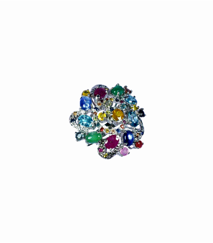 Assorted Multi Color Gemstones set in 925 Silver Ring (SJ1080)