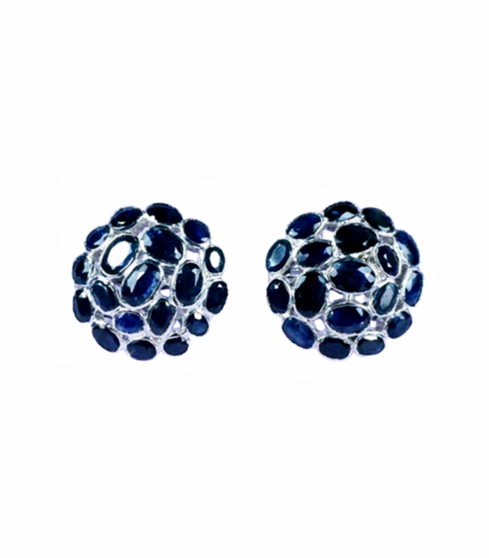 Blue Sapphire set in 925 Sterling Silver Rhodium Plated Earrings (SJ1078)