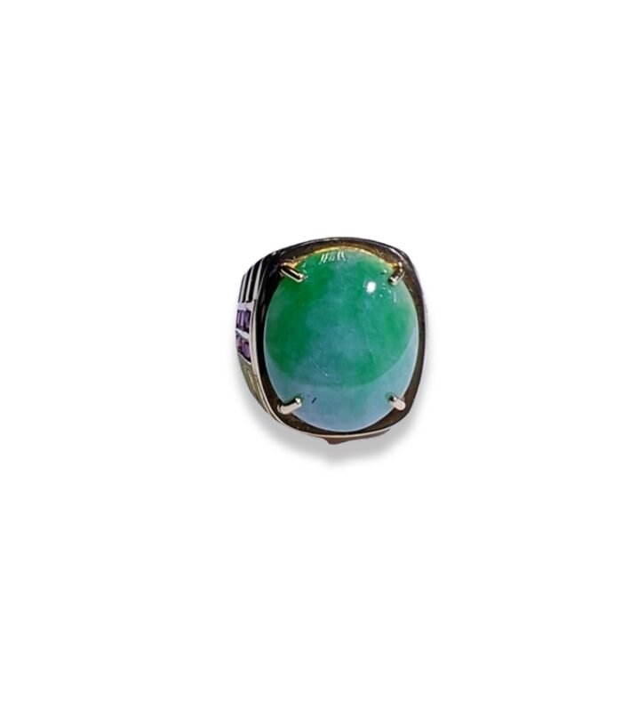 Jade Set with Ruby Round in Silver Yellow Gold Plated Ring (20x18mm) (1064)