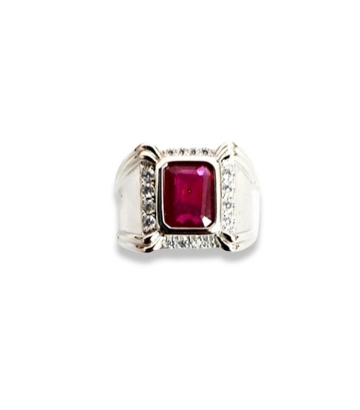 Ruby Set with Cubic Zirconia in 925 Silver Men’s Ring (15x13mm) (1065)