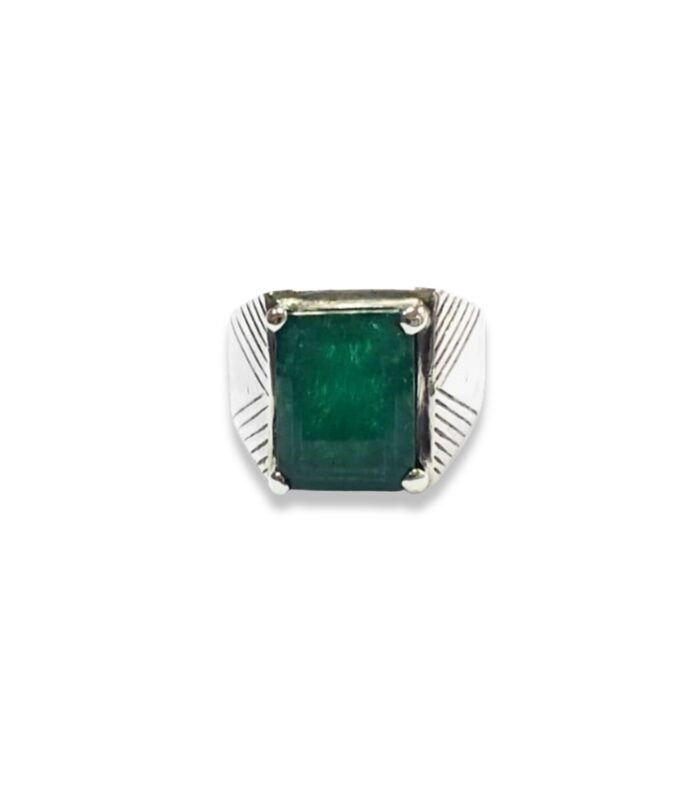 Emerald Set in 925 Silver Men's Ring (17x15mm) (1066)