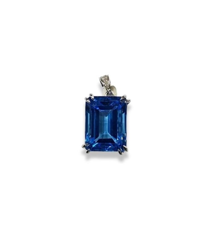 Swiss Blue Topaz set with Diamond in 925 Silver Pendant (30x15mm) (1071)