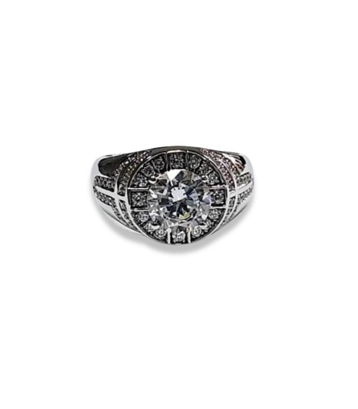 Cubic Zirconia set in 925 Silver Men’s Ring (13x13mm) (1072)