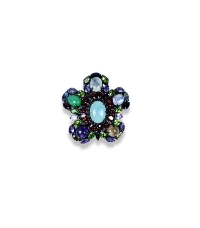 Chalsedony set with Assorted Gems in Silver Pendant (47x44mm) (1075)