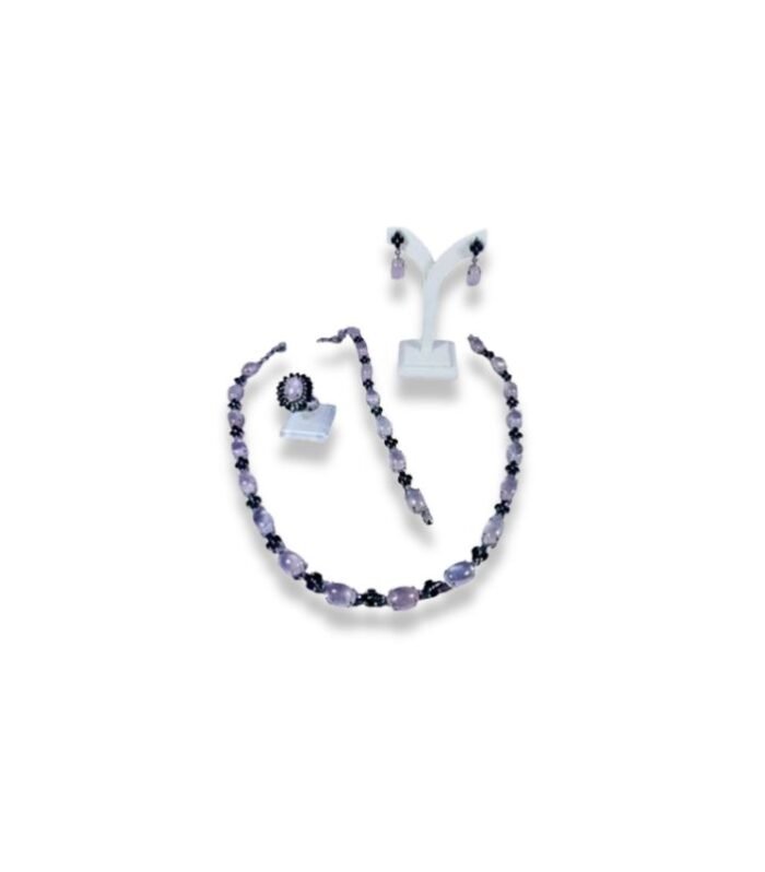 Chelsedony set with Blue Sapphire Set Jewellery in 925 Silver (25x22mm) (1077)