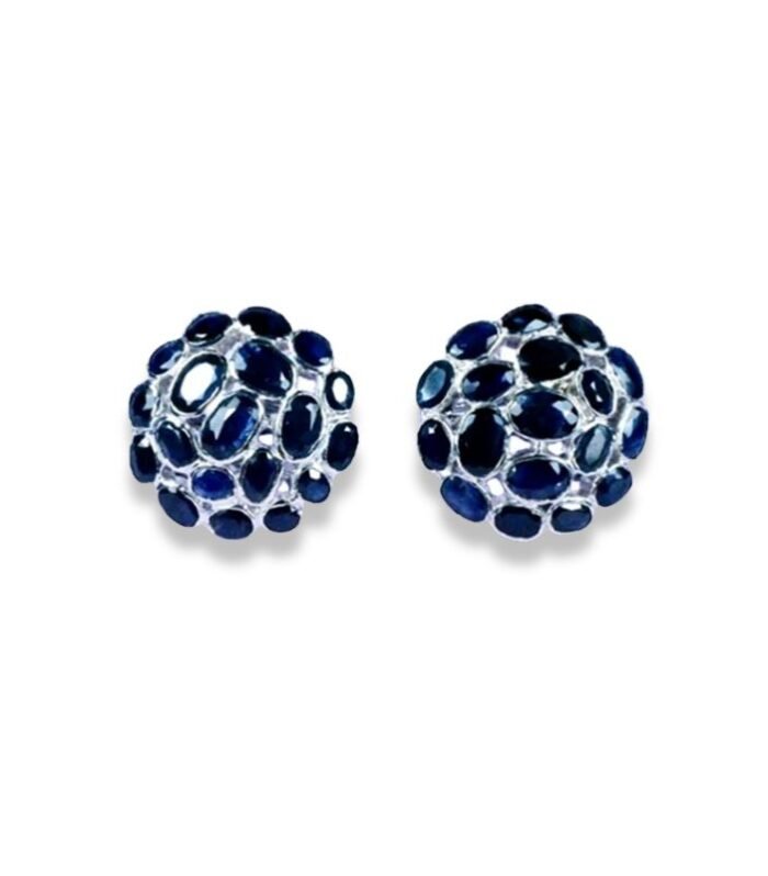 Blue Sapphire set in 925 Silver Earrings (25x22mm) (1078)