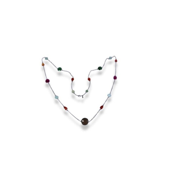 Chelsedony Assorted Shape & Color set in 925 Silver Necklace (36inch) (1081)