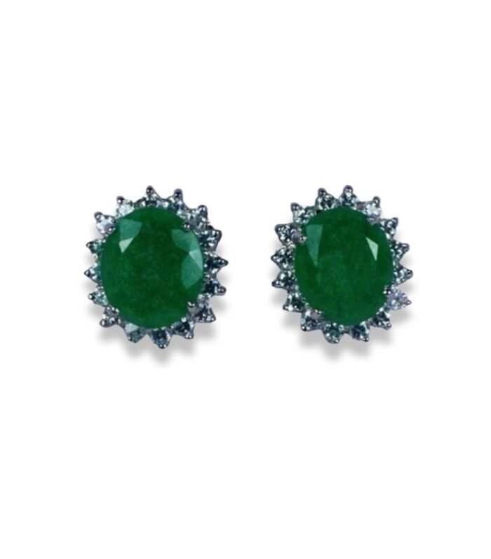 Aventurine set with Zirconia in 925 Silver Earrings (1082)