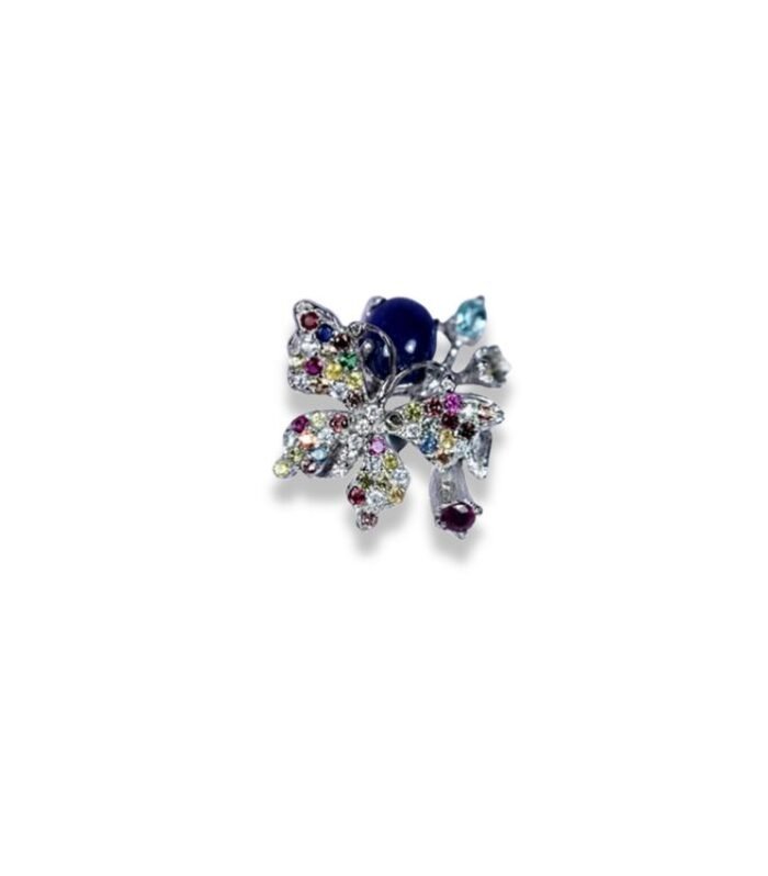 Blue Sapphire set with Assorted Gemstones in 925 Silver Women's Ring (25x25mm) (1084)