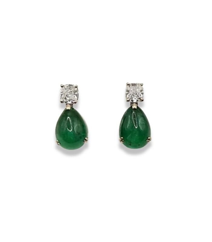 Emerald 12.65cts set with Diamond in 14K W-Gold Earrings (1093)