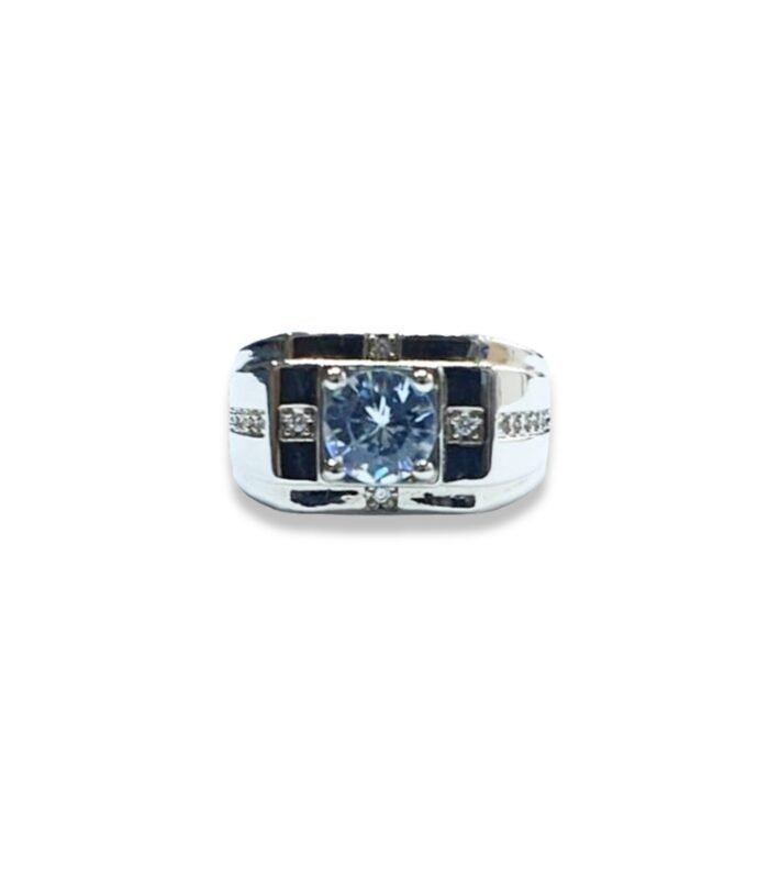 Sapphire-Lab Grown set with Cubic Zirconia in 925 Silver Men’s Ring (1170)