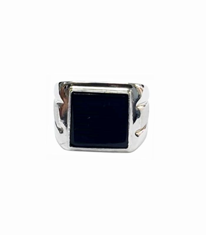 BLACK ONYX Set in 925 Silver Rhodium Plated Ring (SJ-1-1068)
