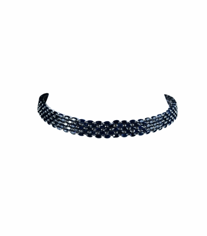 Fine cut Blue Sapphire set in 925 Sterling Silver with Rhodium Plating Necklace (SJ1083)