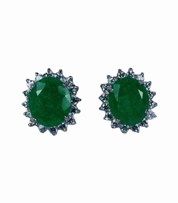 AVENTURINE set with Cubic Zirconia in 925 Silver Rhodium Plated Earrings (SJ1082)