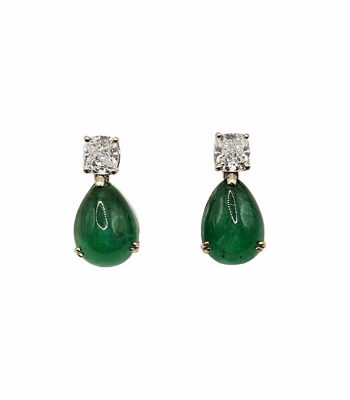 EMERALD 12.65cts set with Diamond (CVD) in 14K W-Gold Earrings (GJ1093)