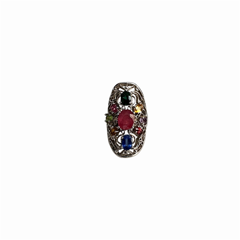RUBY set with Multi Colour Gemstones in 925 Silver Rhodium Plated Ring (SJ1158)