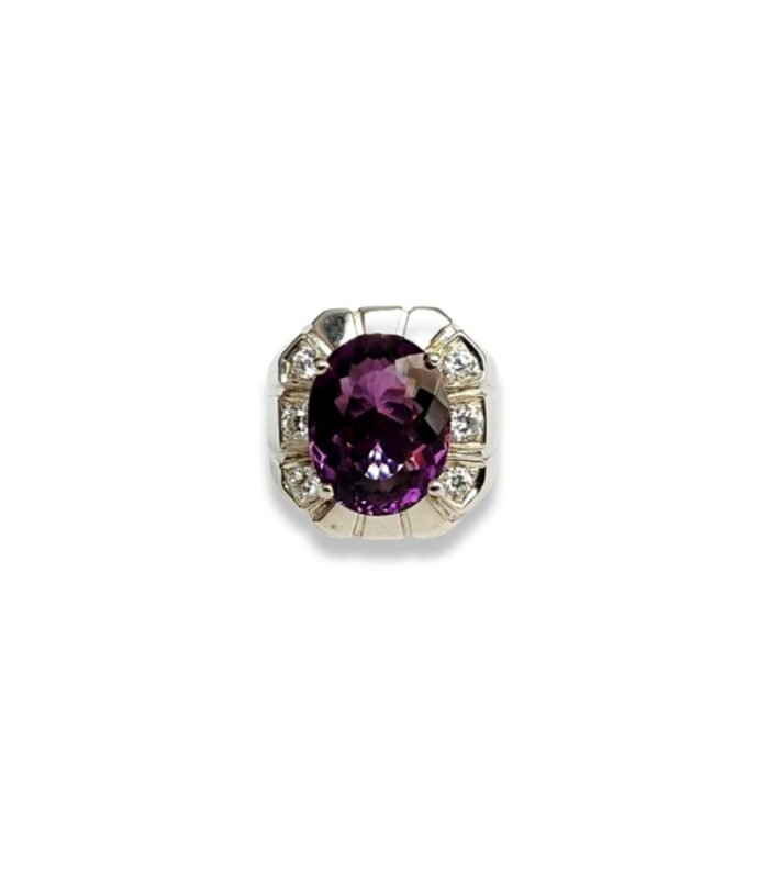 Amethyst set with Cubic Zirconia in 925 Silver Men's Ring (17x18mm) (1122)
