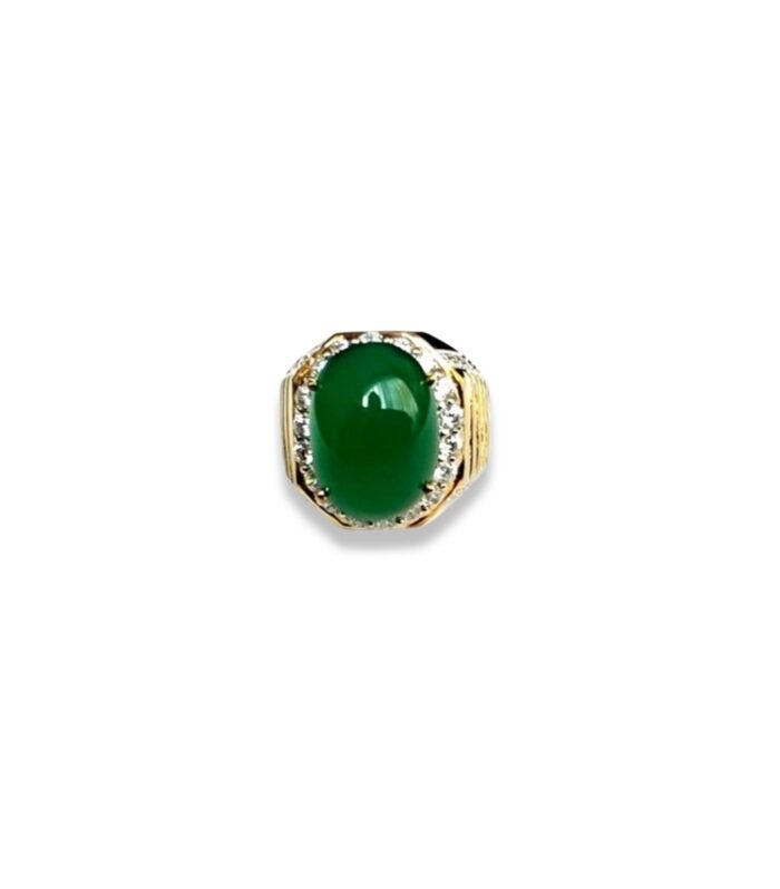 Agate set with Cubic Zirconia in 925 Silver Men's Ring (17x14mm) (1123)