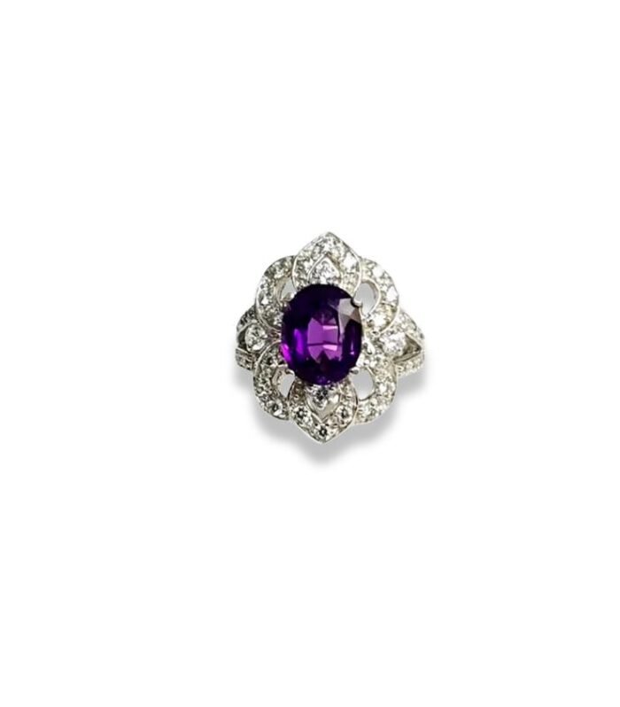 Amethyst set with Cubic Zirconia in 925 Silver Women's Ring (22x16mm) (1124)