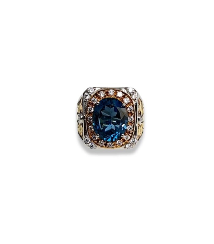 London Blue Topaz set with Cubic Zirconia in 925 Silver Men's Ring (18x16mm) (1126)