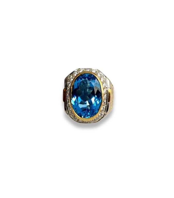 Swiss Blue Topaz set with Cubic Zirconia in 925 Silver Men’s Ring (21x17mm) (1127)