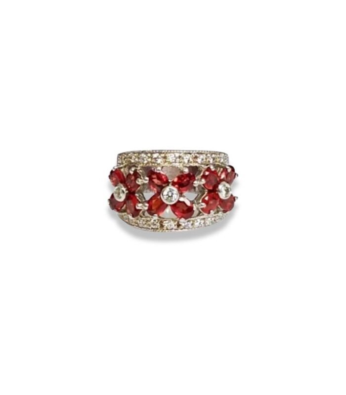 Ruby set with Cubic Zirconia in 925 Silver Women's Ring (13x19mm) (1128)