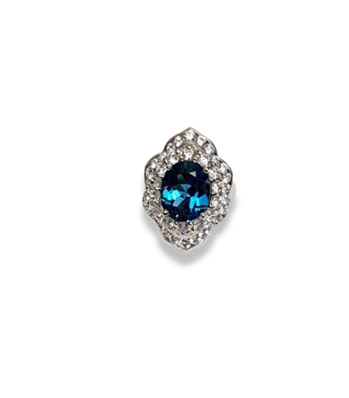 London Blue Topaz set with Cubic Zirconia in 925 Silver Women’s Ring (23x17mm) (1129)