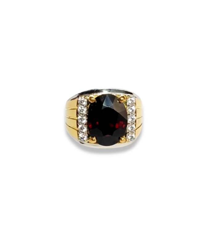 Garnet set with Cubic Zirconia in 925 Silver Men's Ring (16x16mm) (1131)