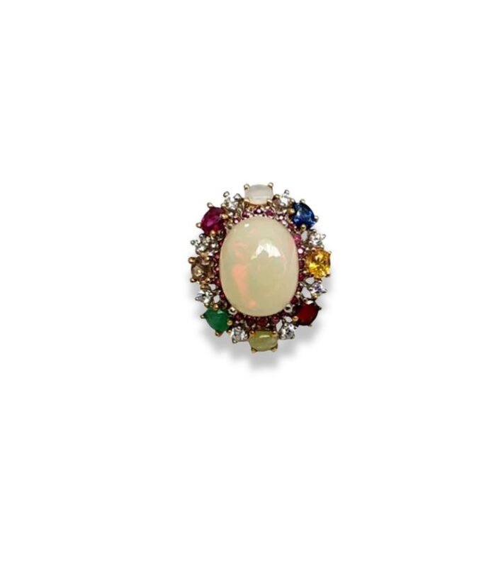 Opal set with Multi Color Assorted Gemstones in 925 Silver Women's Ring (23x19mm) (1132)