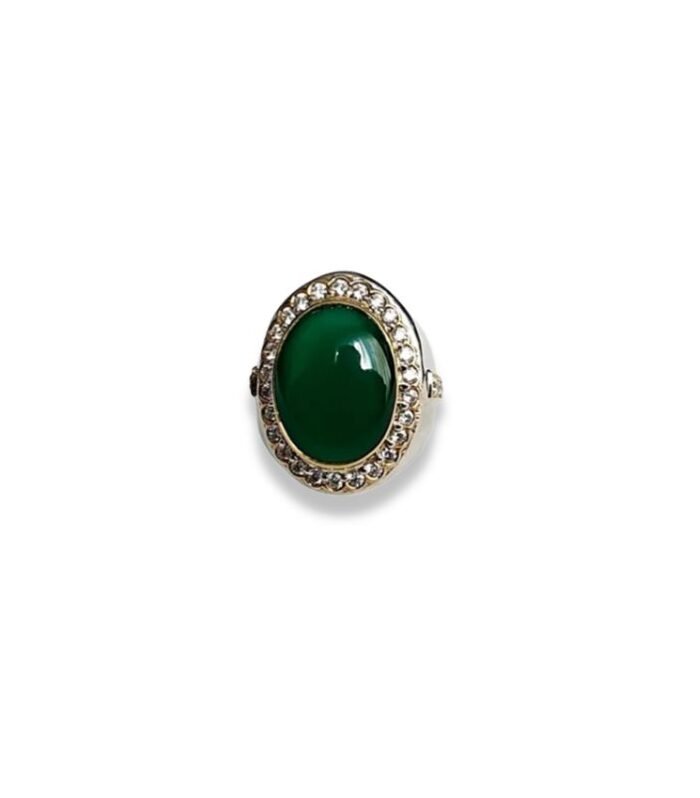 Agate set with Cubic Zirconia in 925 Silver Men's Ring (26x20mm) (1133)
