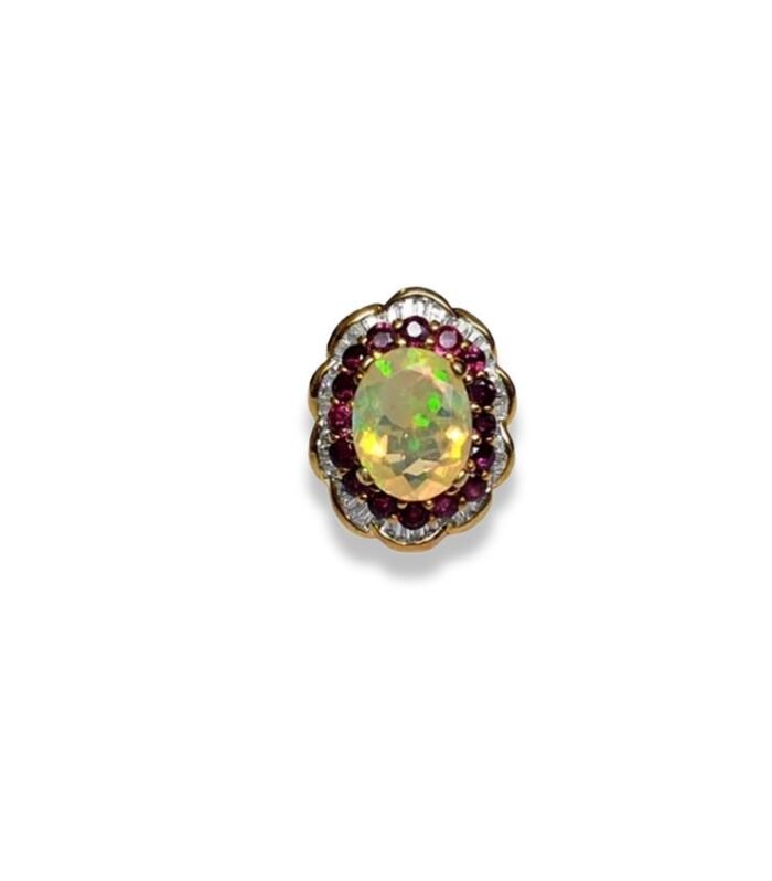 Opal Multi Color set with Ruby & Cubic Zirconia in 925 Silver Women's Ring (22x18mm) (1135)